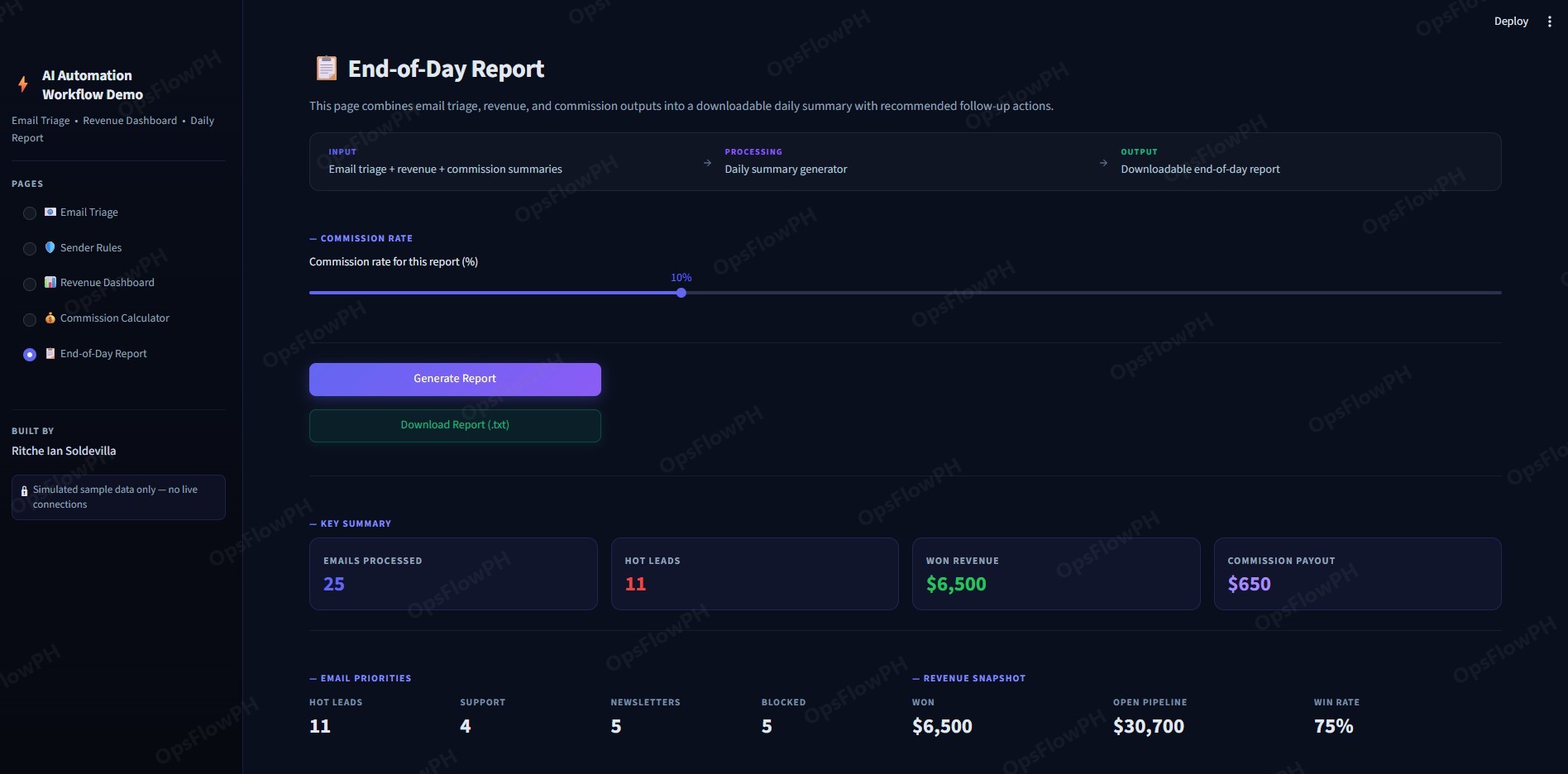 End-of-day report with recommended follow-up actions